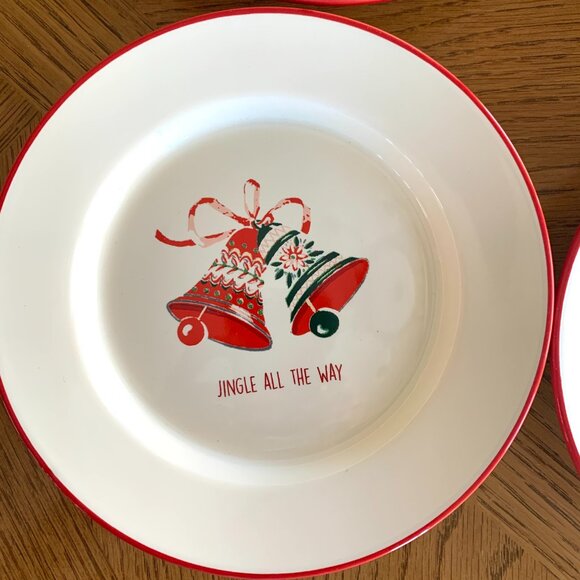 Christmas Holiday Festive Retro Plates Set 4 World Market - Picture 7 of 8